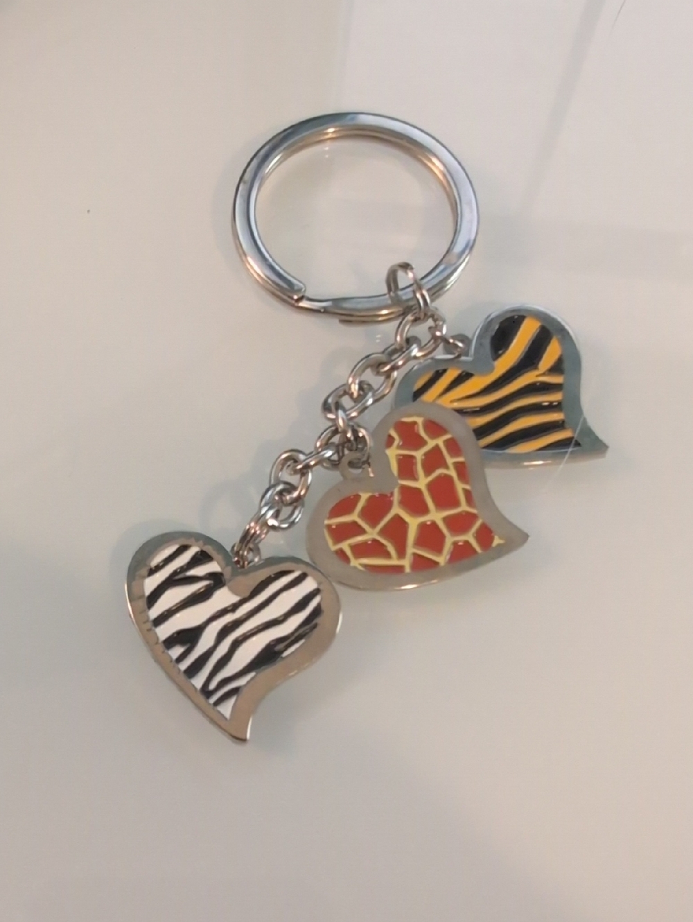 Triple Heart Animal Print Keychain - Zebra, Giraffe, Tiger